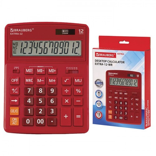 Калькулятор настольный EXTRA-12-WR (206x155 мм), 12 разрядов, двойное питание, бордовый
